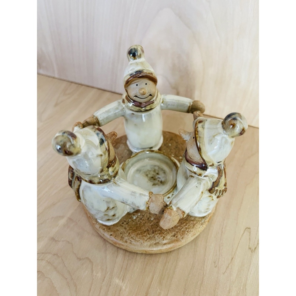 Circle Of‎ Friends Ceramic Glazed Tealight Holder Holiday Snowmen Winter